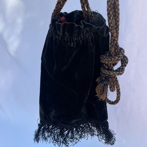 Antique 1930s brown velvet / rope purse